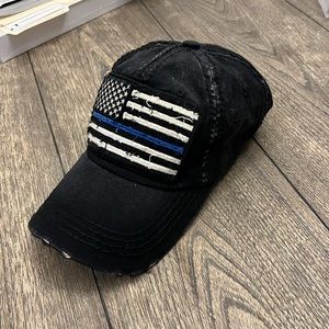 Distressed Blue Line Flag Hat